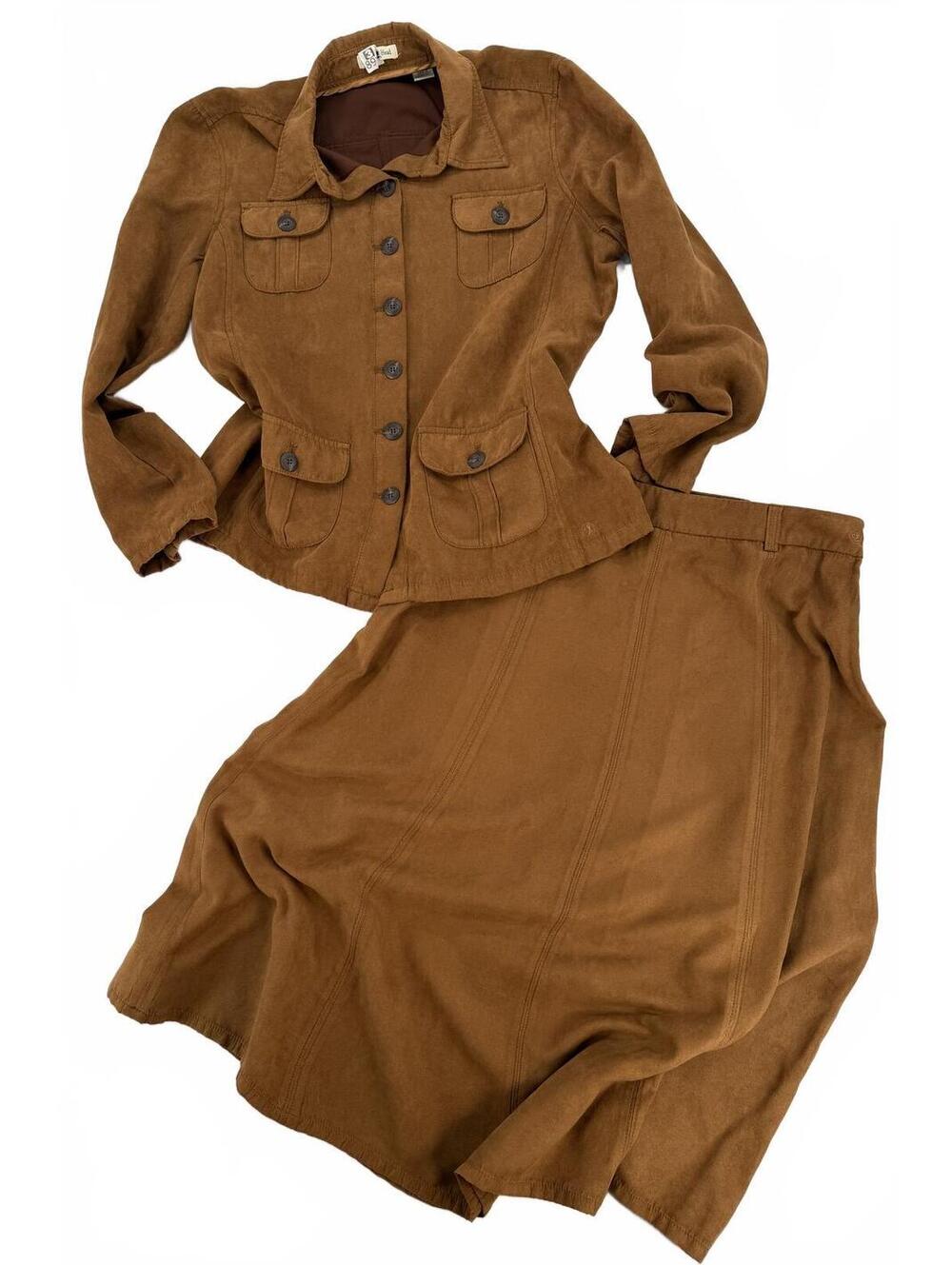 Duck Head 2Pc Skirt Set XL 12 Brown Faux Suede Jacket Vintage Style